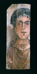 Doppelseitiges Mumienporträt einer jungen Frau, aus er-Rubayat im Faiyum (Enkaustik auf Holz) (verso)
